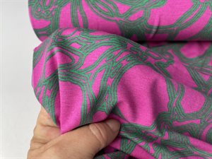 Viscose jersey - grønt mønster på fuchsia bund